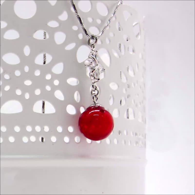 Diffuser Necklace Red Aroma Glass Bead Zircon Cross with Oil Dropper - สร้อยคอ - กระจกลาย หลากหลายสี