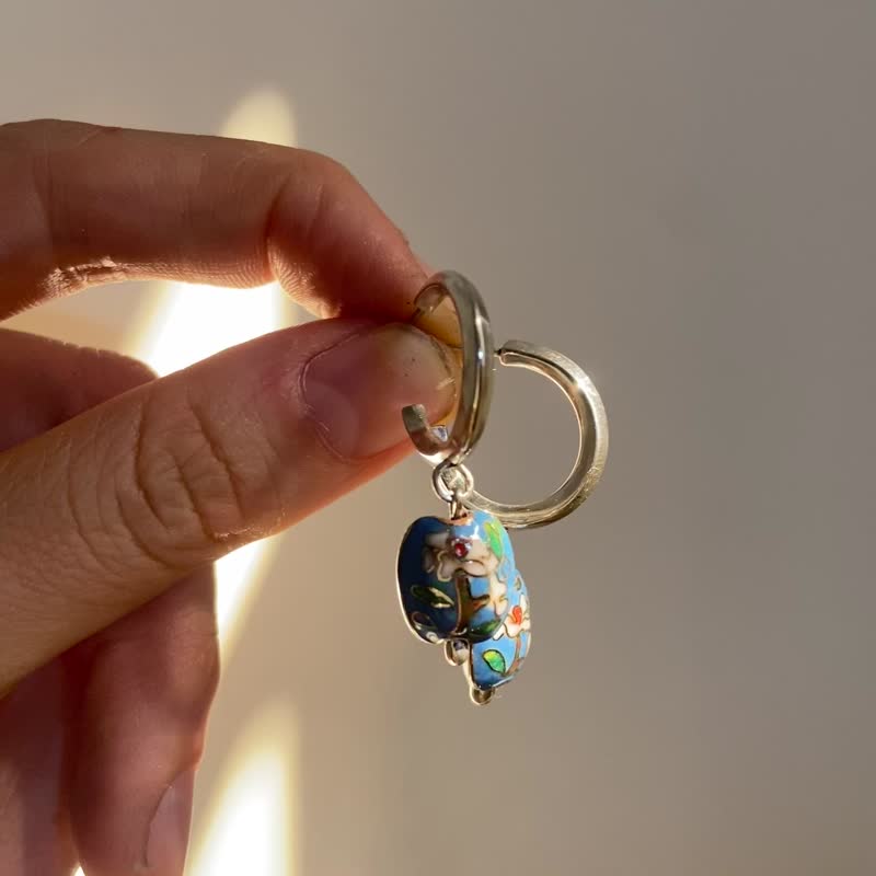 木槿花圈|銀珠飾銀圈耳環 - 耳環/耳夾/耳骨夾 - 純銀 銀色