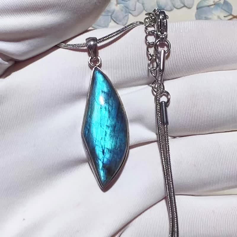 純手工純銀製作星空藍拉長石吊墜 - 項鍊 - 寶石 多色