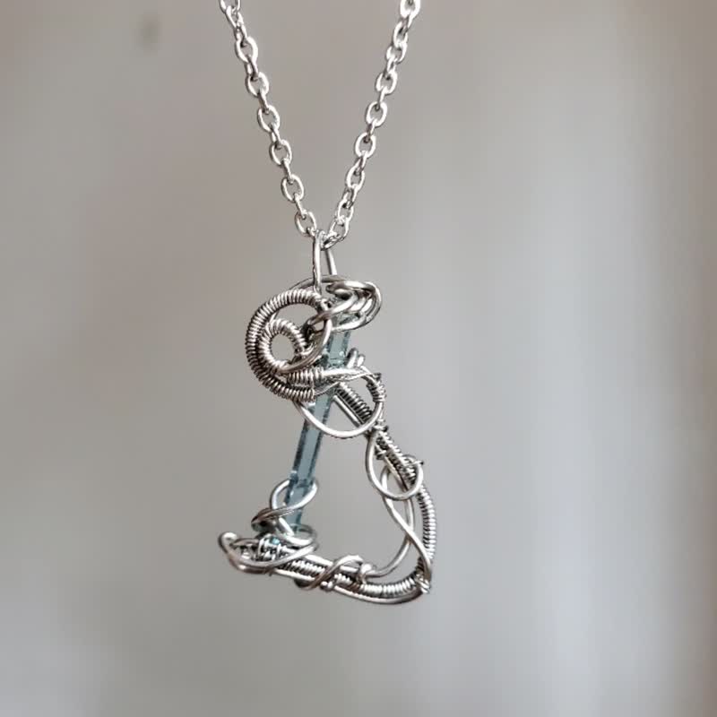 Aquamarine Necklace | Stainless Steel Steel Ore Necklace Metal Woven Exchange Gift - สร้อยคอ - เครื่องประดับพลอย สีน้ำเงิน