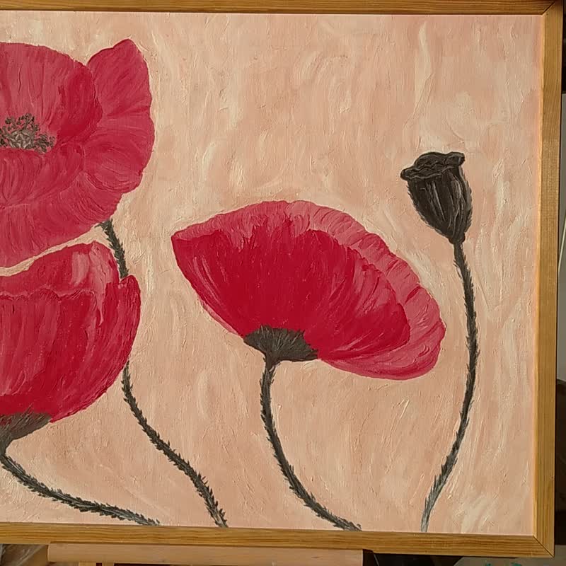 Poppies Flowers Oil Painting Red Poppies Original Art Wildflowers Handmade Wall - Posters - Other Materials Multicolor