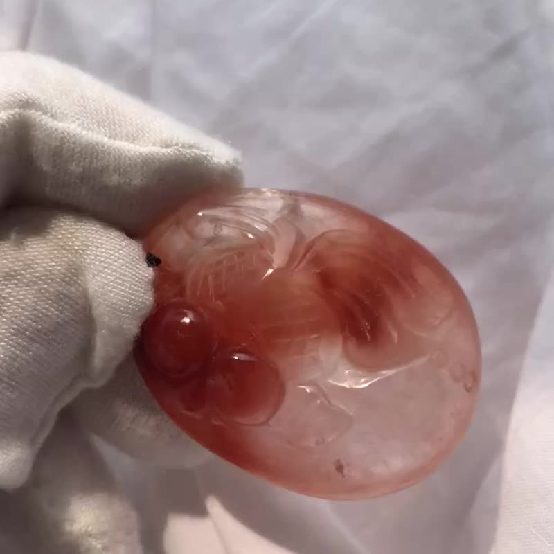 巴西紅兔毛 彩虹 水晶 金魚 人工雕刻 項鍊 吊咀 吊墮 水晶 擺設 - 項鍊 - 水晶 紅色