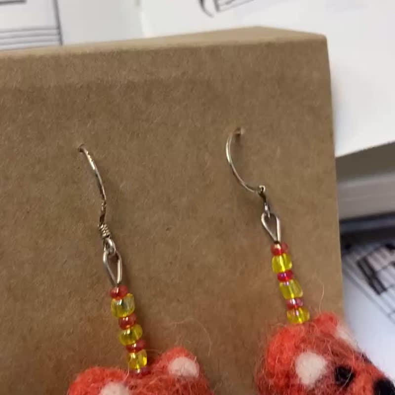 Little Fox Needle Felted and beaded Earrings - Earrings & Clip-ons - Wool 