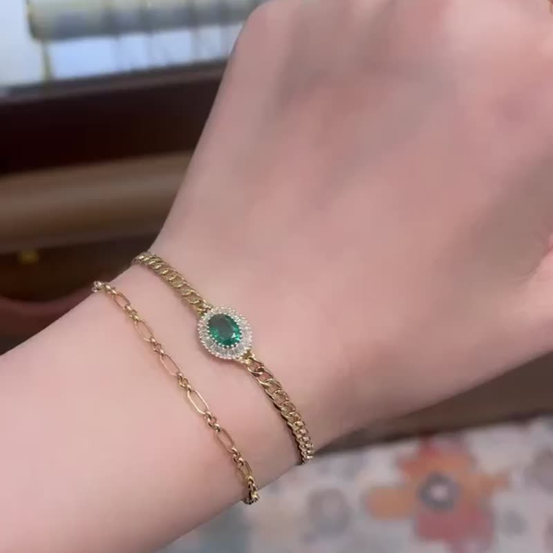 Aqua Queen Oval Emerald Bracelet | 古巴手鏈 | 18K 黃 - 手鍊/手環 - 貴金屬 金色