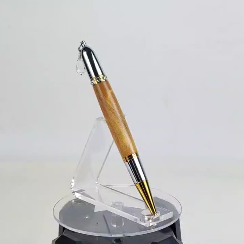Taiwan Xiao Nan crystal ball pen-Swarovski crystal/KOBE handmade pen/log handmade pen - Ballpoint & Gel Pens - Wood Gold