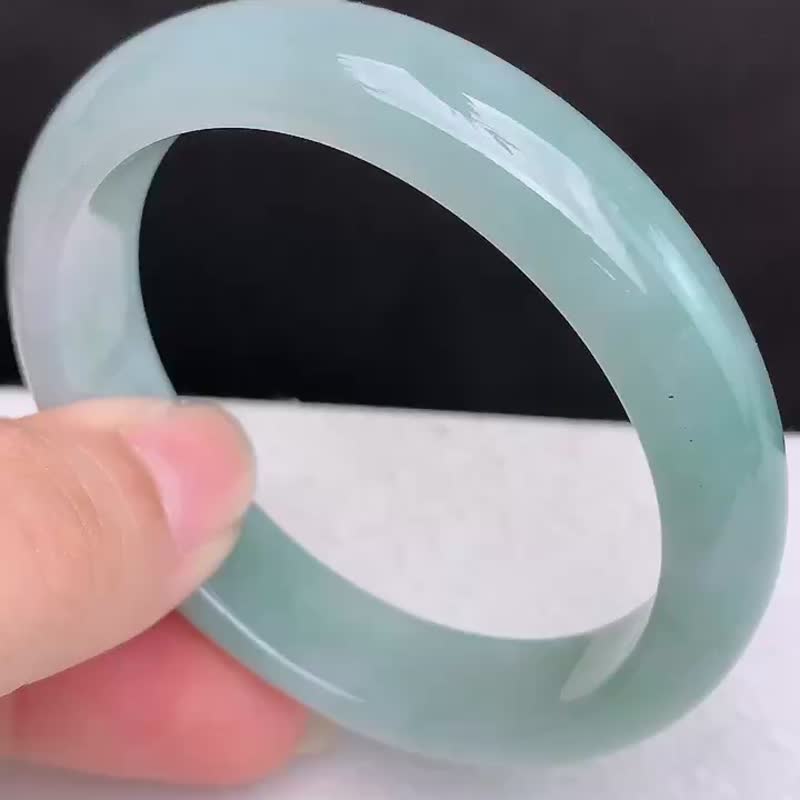天然翡翠 緬甸 A玉 玉鐲 • 冰種翡翠貴妃鐲 - 手鍊/手環 - 玉石 藍色