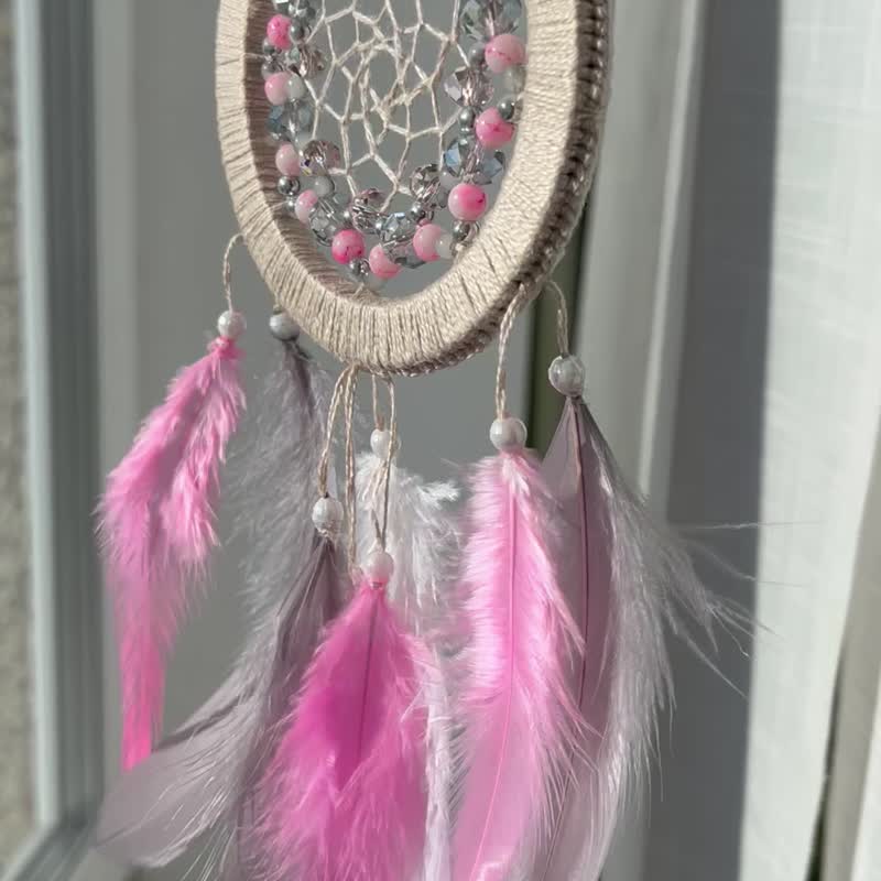 Small Pink And Grey Dream Catcher Wall Decor For Bedroom Or Nursery - Wall Décor - Thread Pink