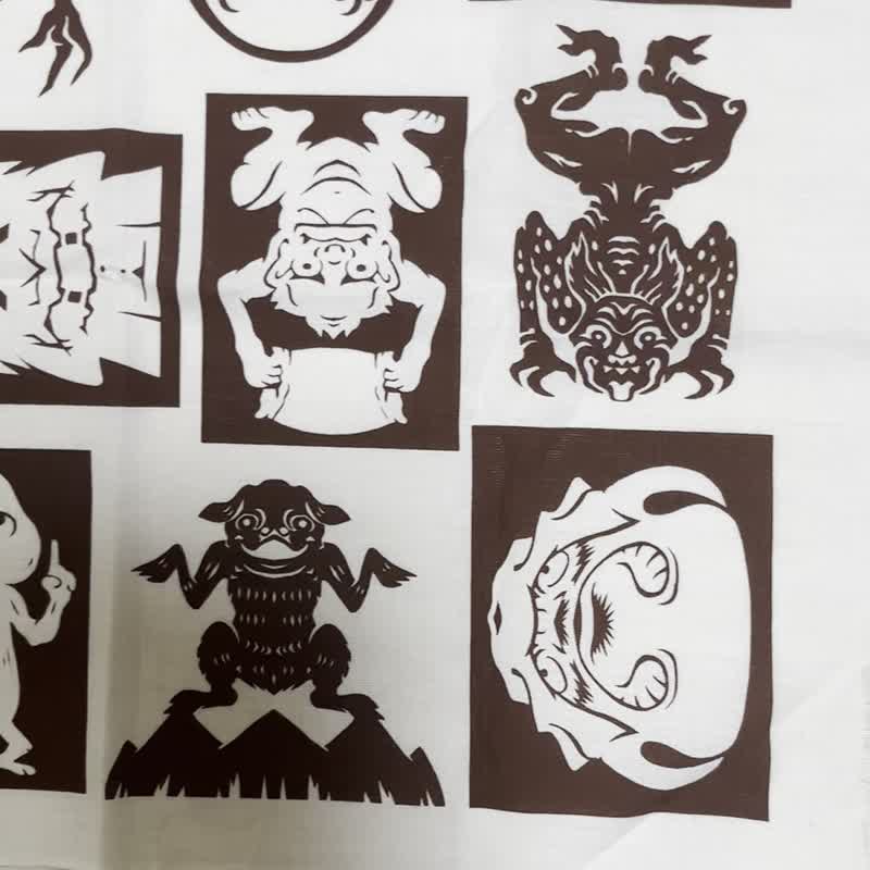 手ぬぐい　妖怪切り絵手ぬぐい - 手帕 - 木頭 咖啡色