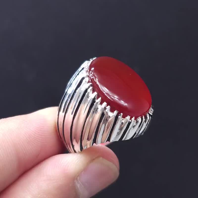 Natural Brown Agate Sterling Silver 925 Handmade Mens Ring, Real Brown Aqeeq - แหวนทั่วไป - เครื่องเพชรพลอย สีแดง