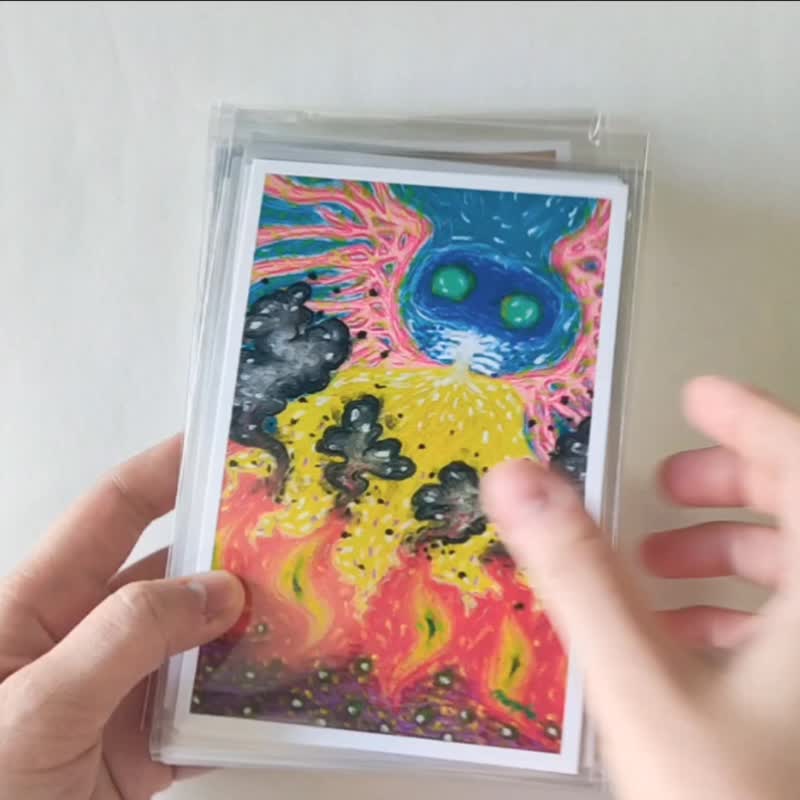 20張油畫棒手繪系列 原創繪畫 明信片 自然主題 怪誕風 - 卡片/明信片 - 紙 多色