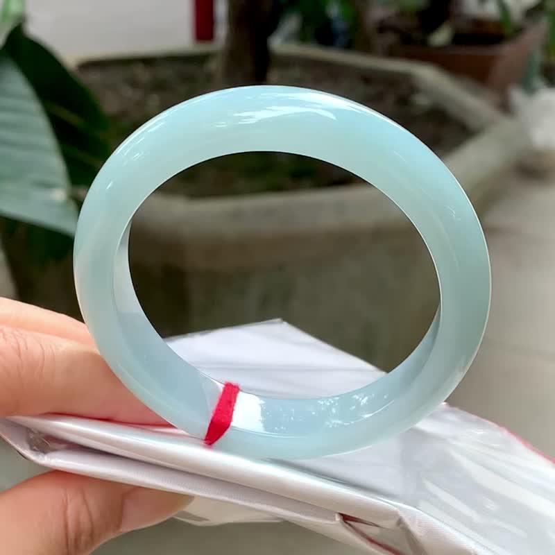 冰種翡翠天然翡翠玉鐲A玉手鐲 玉鈪 • 冰種天空藍翡翠福鐲 - 手鍊/手環 - 玉石 藍色