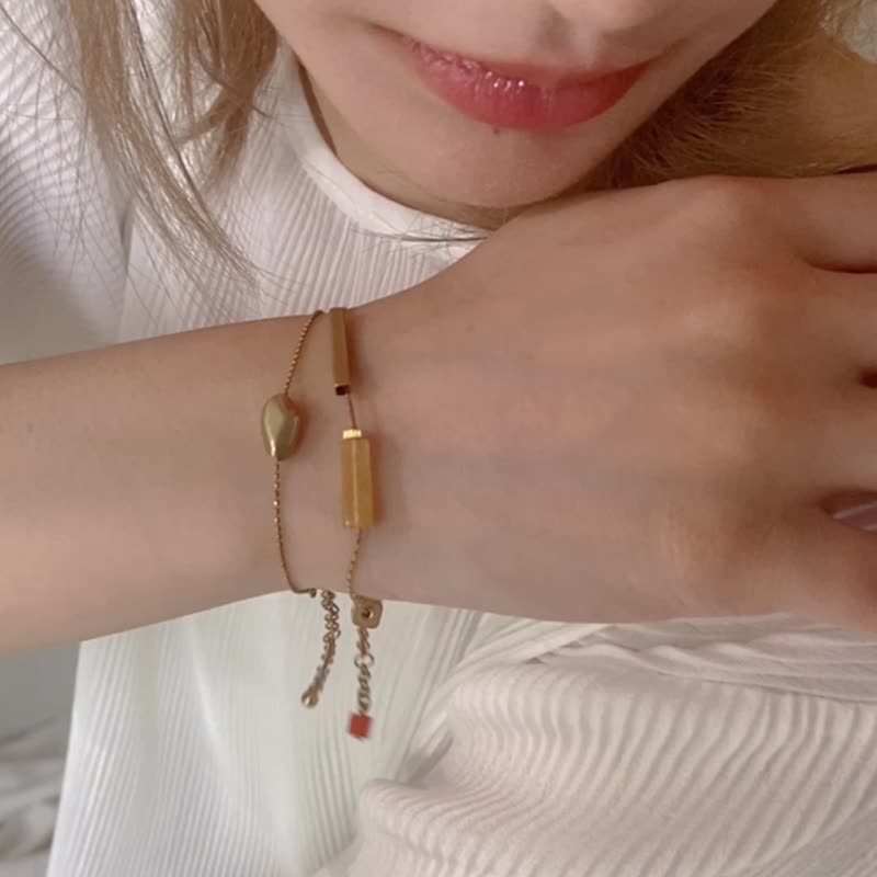 ARROGANT - Xia Yang* Rose Stone Agate Dongling Jade Ore Bronze Bracelet - Bracelets - Copper & Brass Green
