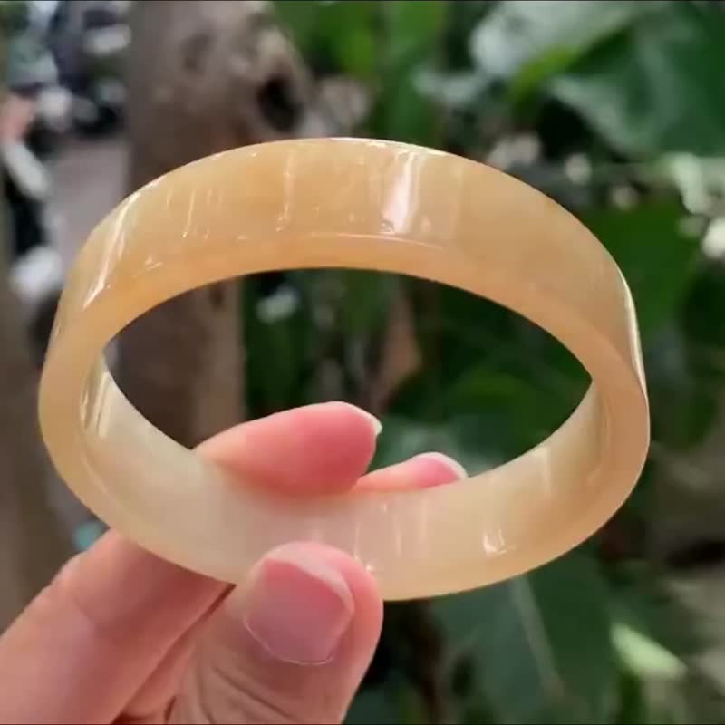 冰種翡翠天然翡翠玉鐲A玉手鐲 玉鈪 • 冰種橘紅翡翠方鐲 - 手鍊/手環 - 玉石 橘色