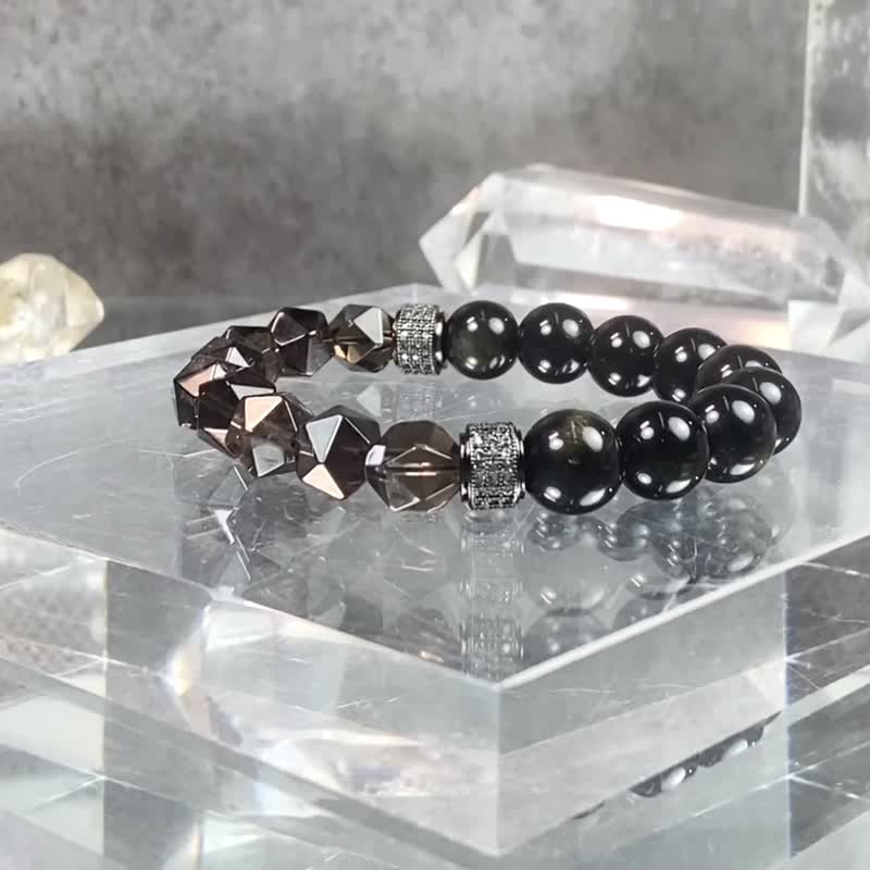 【Lyon】Patronus // Men's Crystal Bracelet || Smoky Quartz, Golden Obsidian - Bracelets - Crystal Brown