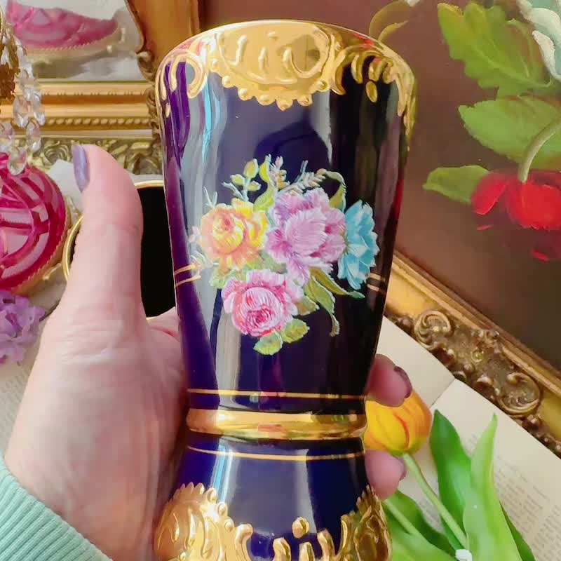 1930年希臘手工手繪杯酒杯 水杯 果汁杯 花瓶 馬年 新年佈置 - 酒杯/酒器 - 陶 藍色