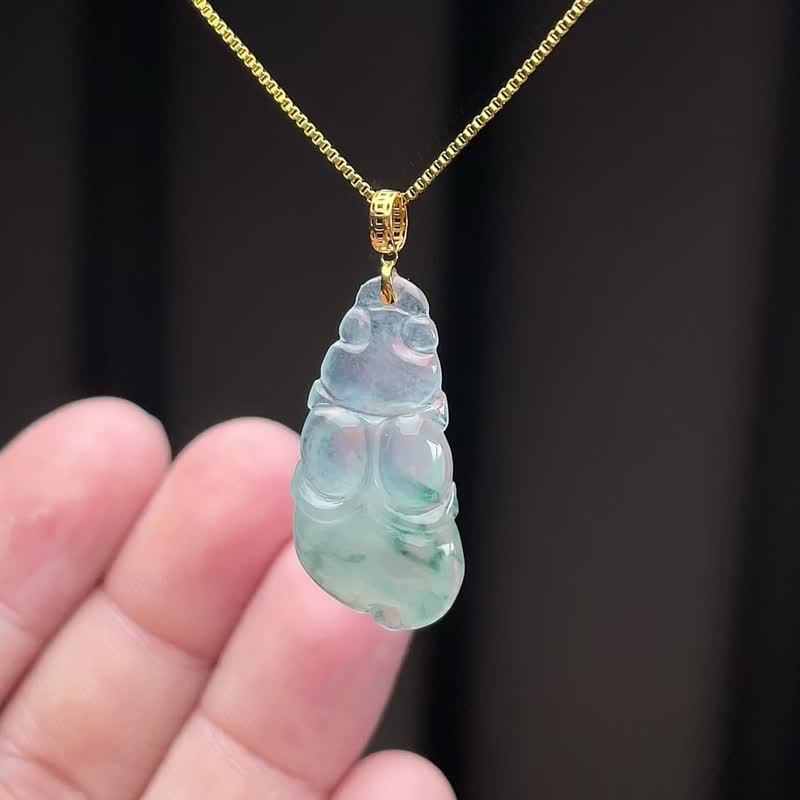 冰種飄綠花翡翠金魚18K金項鍊 | 天然緬甸玉翡翠A貨 - 項鍊 - 玉石 綠色