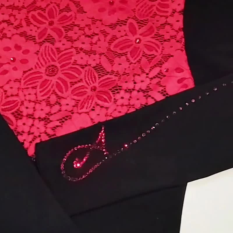 Custom Figure Skating Top Lace Back with AB Rhinestones and Initials - Women's Tops - Polyester Black