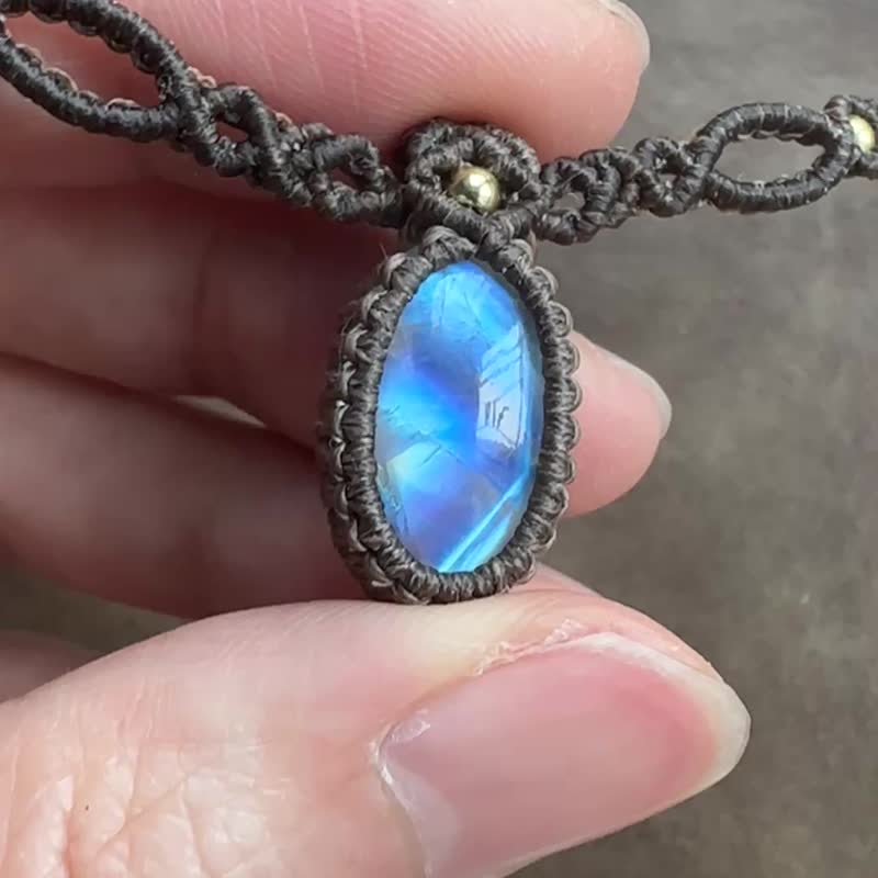 N1186 蠟線編織 月亮石 銅珠 頸鏈 (可調長度) - 項鍊 - 寶石 咖啡色