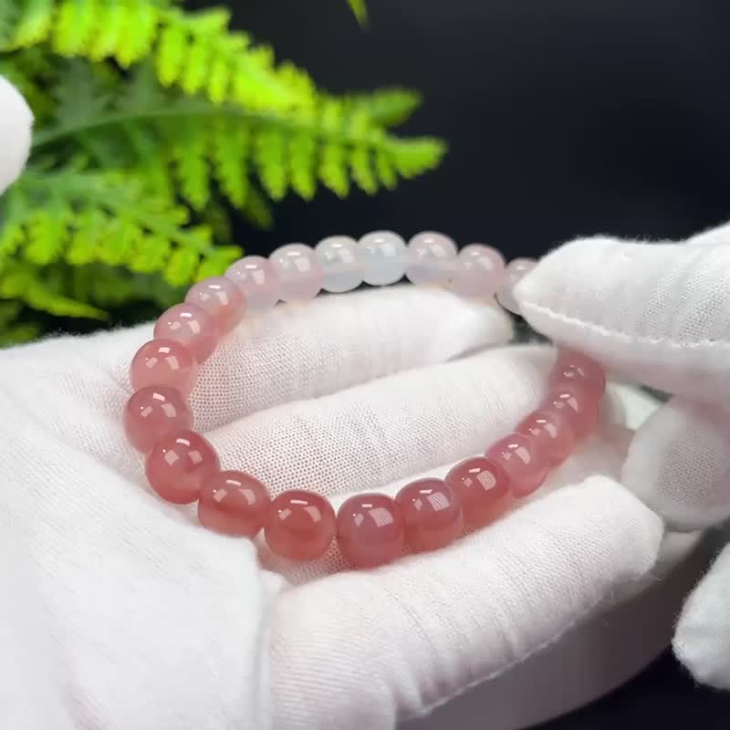 精品漸變粉鹽源瑪瑙手串冰透老型珠手錬女秀氣堆疊靈性魅力優雅 - 手鍊/手環 - 半寶石 粉紅色