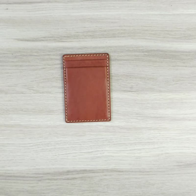 ID Cover | Handmade Leather Goods | Customized Gifts | Vegetable Tanned Leather-Straight Portable ID Holder - ที่ใส่บัตรคล้องคอ - หนังแท้ สีนำ้ตาล