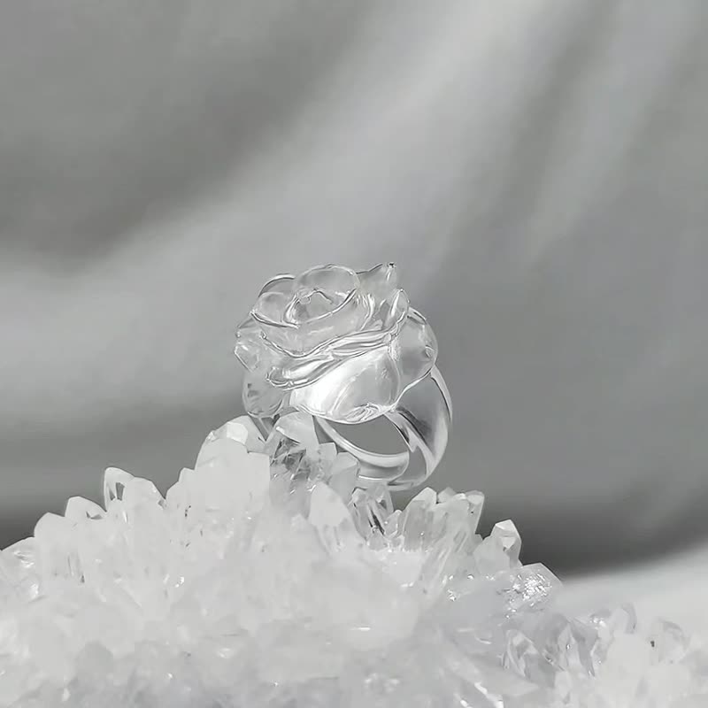 天然頂級白水晶 茶花 水晶之王 大寶石戒指 內徑19.5mm 單品 禮物 - 戒指 - 寶石 白色