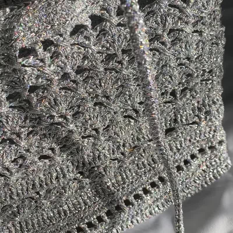 彩虹銀金屬方網斜背包 - 側背包/斜孭袋 - 聚酯纖維 銀色