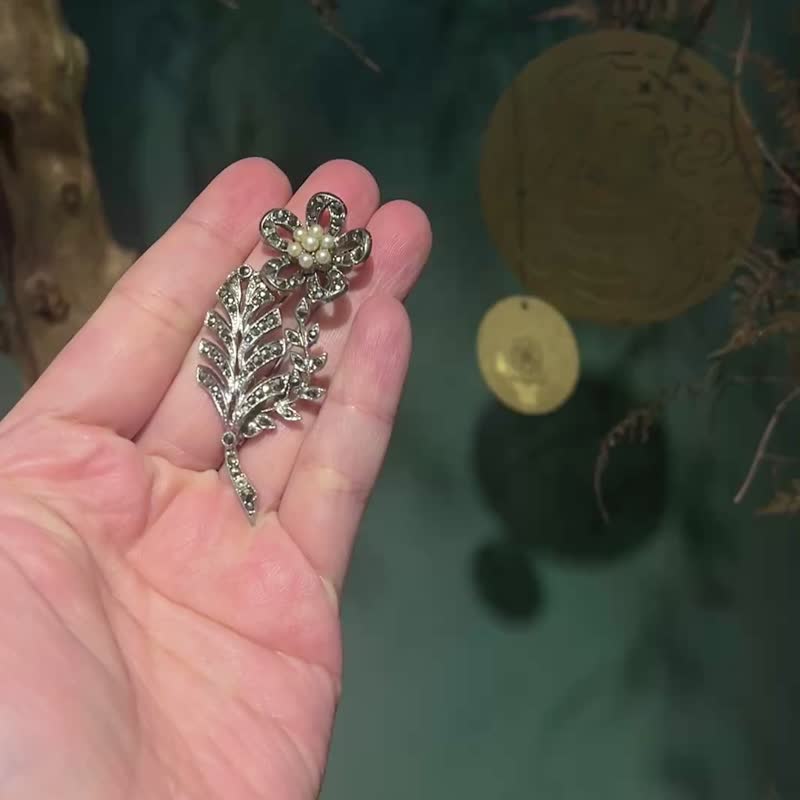 英國純銀白鐵礦 鏤空勿忘我胸針—歐洲古董首飾 Vintage Jewelry - 胸針 - 銀 