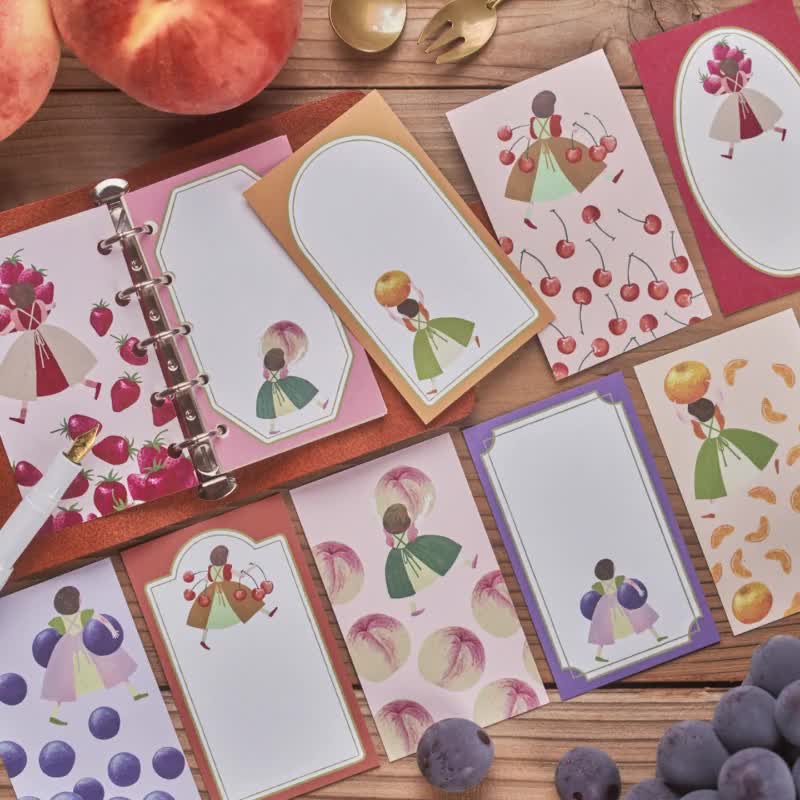 日本插畫家手繪水果小偷便條紙　手帳適用迷你留言卡 - 信封/信紙 - 紙 多色