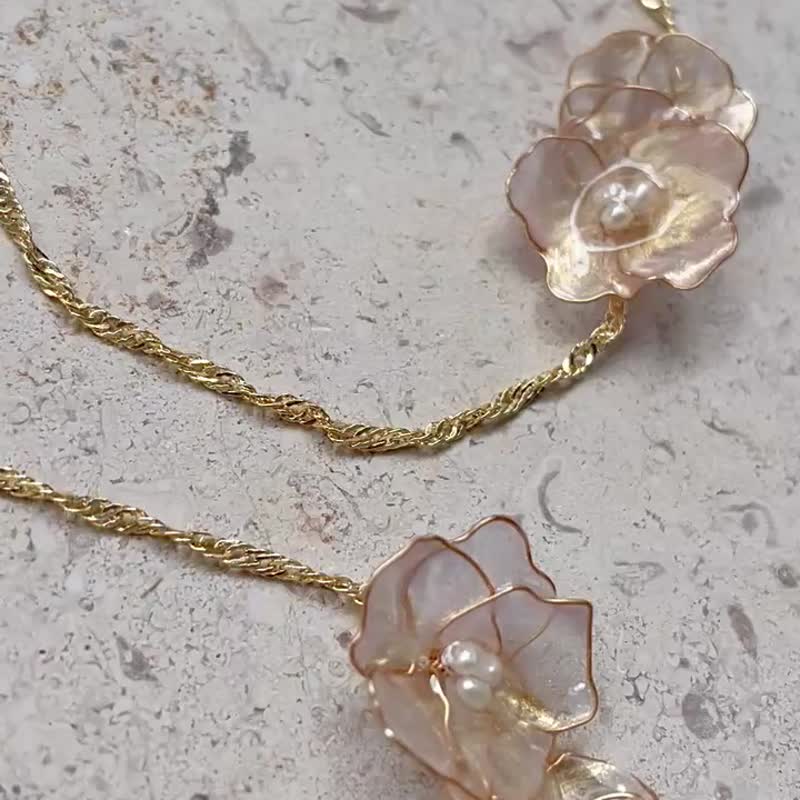 Resin Flower Rose Gold Peach Blossom Necklace - Bracelets - Resin Pink