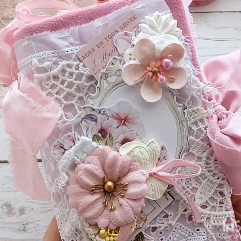 Large Floral garden junk journal handmade Lace french chic blooms notebook - Notebooks & Journals - Paper Pink