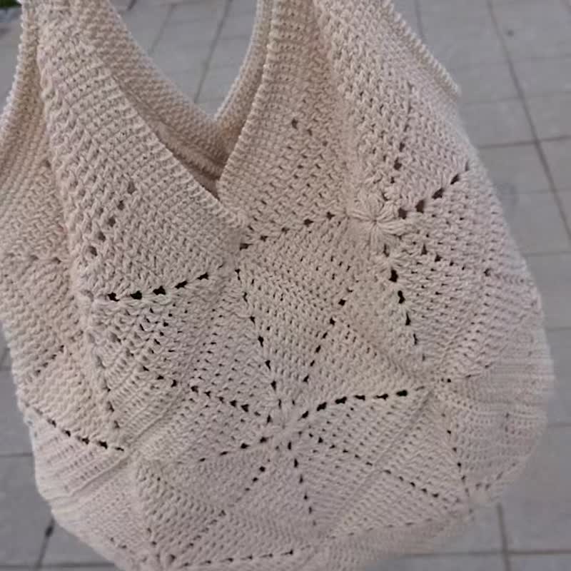 Original handmade pure cotton thread woven bag/pattern stitching shoulder bag/can be customized in the color of your choice - Handbags & Totes - Cotton & Hemp Multicolor