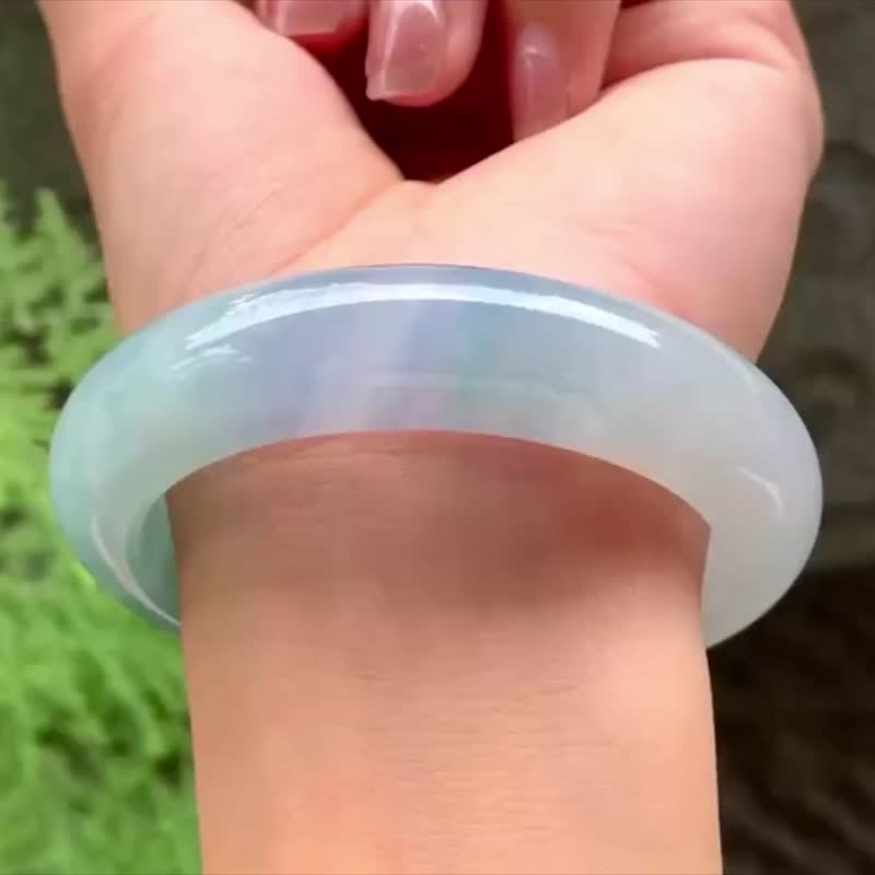 冰種 天然翡翠 緬甸 A玉 玉鐲 • 冰種三彩翡翠福鐲 - 手鍊/手環 - 玉石 多色