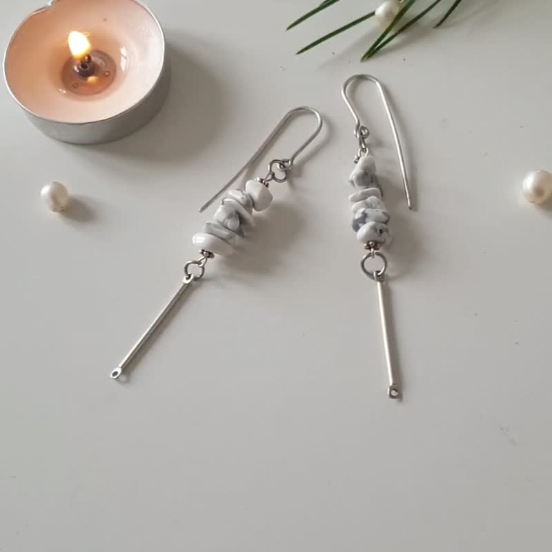 Howlite Earrings, 925 Silver, Sagittarius gem, Virgo stone, lunar new year gift - Earrings & Clip-ons - Gemstone White