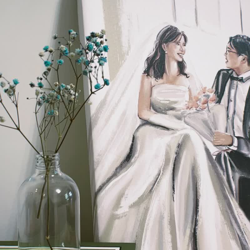 [Customized] Wedding like face painting frameless painting canvas - canvas wooden frame - Customized Portraits - Wood Brown