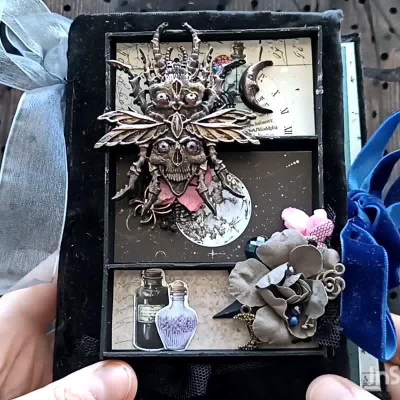 Gothic witch grimoire  junk journal handmade Black gothic magical notebook - 筆記本/手帳 - 紙 黑色