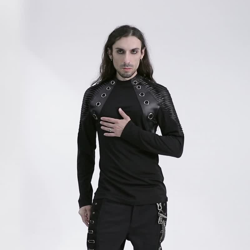 Punk Hell Monk Calendered Faux Leather Top - Men's T-Shirts & Tops - Other Materials Black