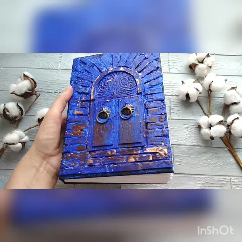 Blue door journal handmade for sale aged paper Unigue notebook turkish blue - สมุดบันทึก/สมุดปฏิทิน - กระดาษ สีน้ำเงิน