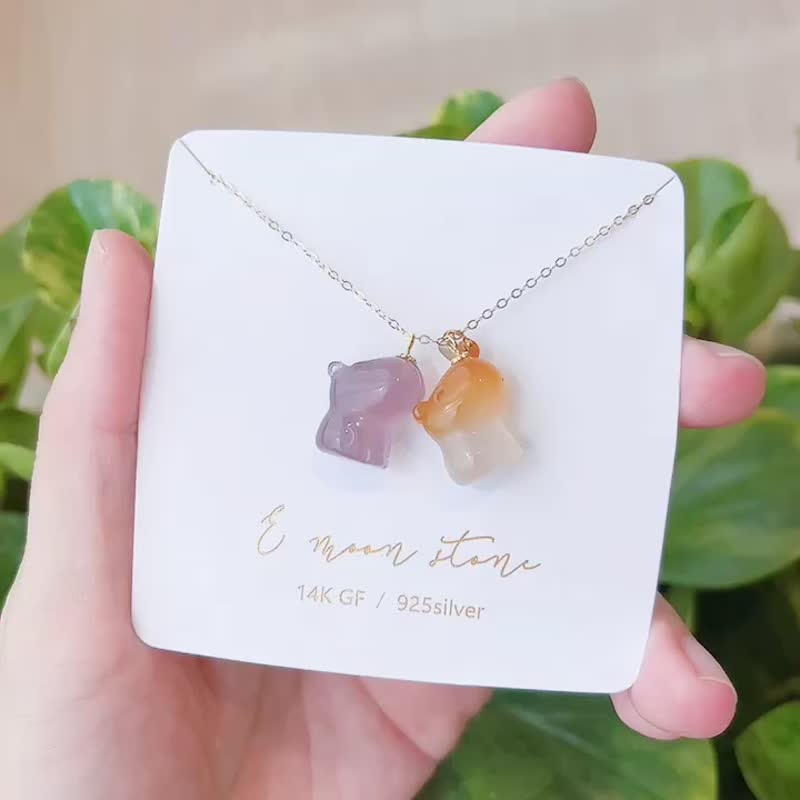 卡皮巴拉 超Q呆萌水豚天然瑪瑙石項鍊 14K - 項鍊 - 水晶 紫色