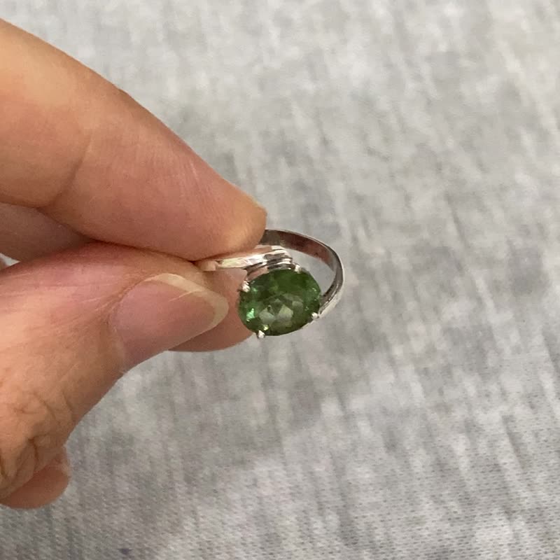 天然 綠碧璽 1.2克拉 戒指 尼泊爾 手工製 925純銀 - 戒指 - 寶石 
