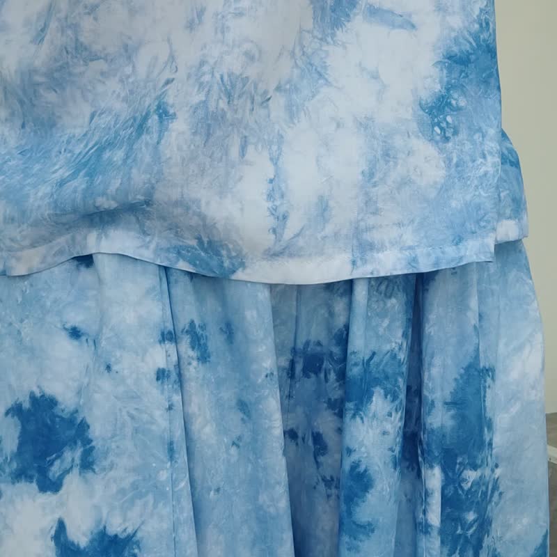 E Emma Pants - 酷靛藍色紮染長褲 - 女長褲 - 棉．麻 藍色