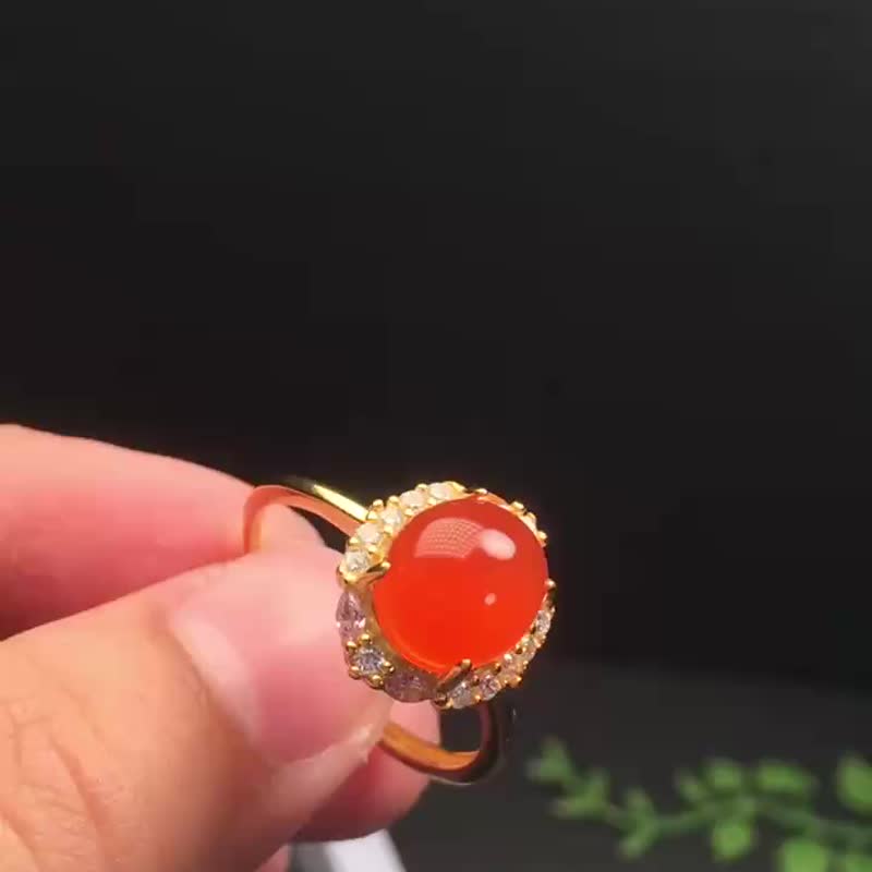 精品保山南紅冰紅戒指 鑲嵌925銀飾戒指托 顏色豔麗 - 戒指 - 水晶 