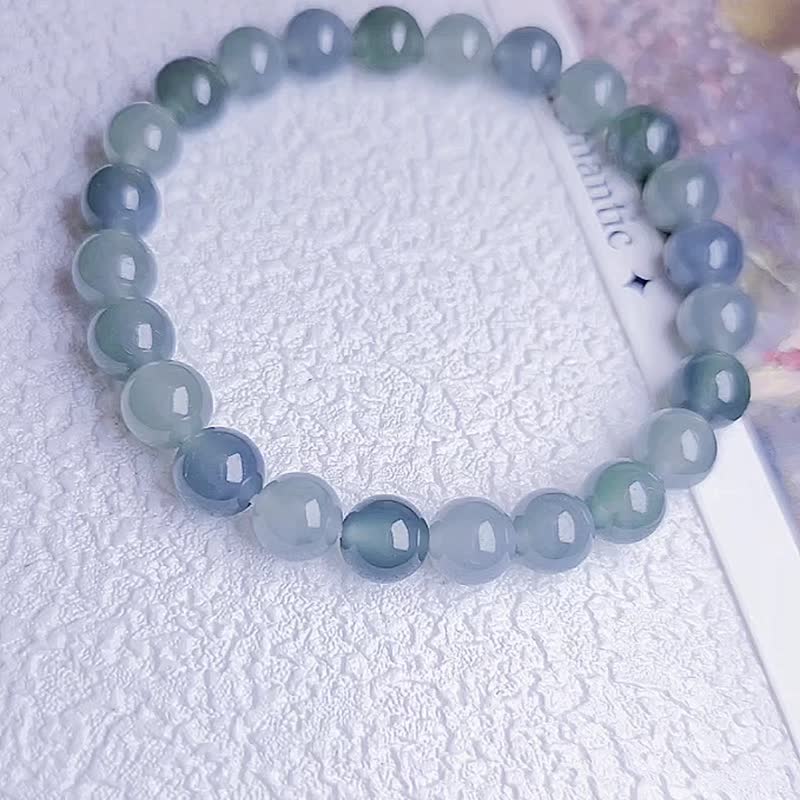 Caishui|Dream Ice Blue|A-quality Jade Ice Blue Water Beads 8mm Bracelet - Bracelets - Jade 