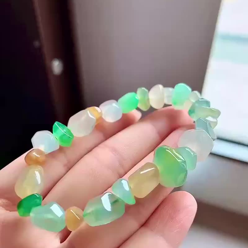 冰種翡翠天然翡翠 A玉 玉珠 玉鏈手鏈 • 冰種隨形多寶翡翠手串 - 手鍊/手環 - 玉石 多色