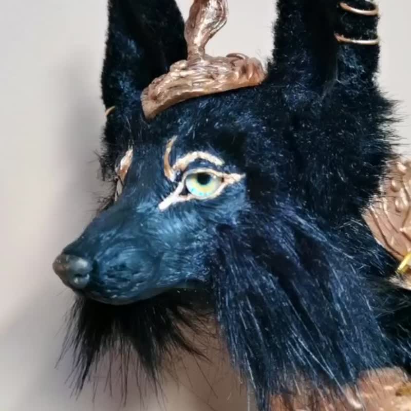 Anubis Egypt God Wolf black armor fantasy animal stuffed artdoll poseable - 玩偶/公仔 - 環保材質 黑色