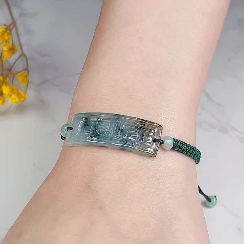 Ice floating blue flower carved hand-branded braided bracelet | Natural A-grade jadeite | Gift giving