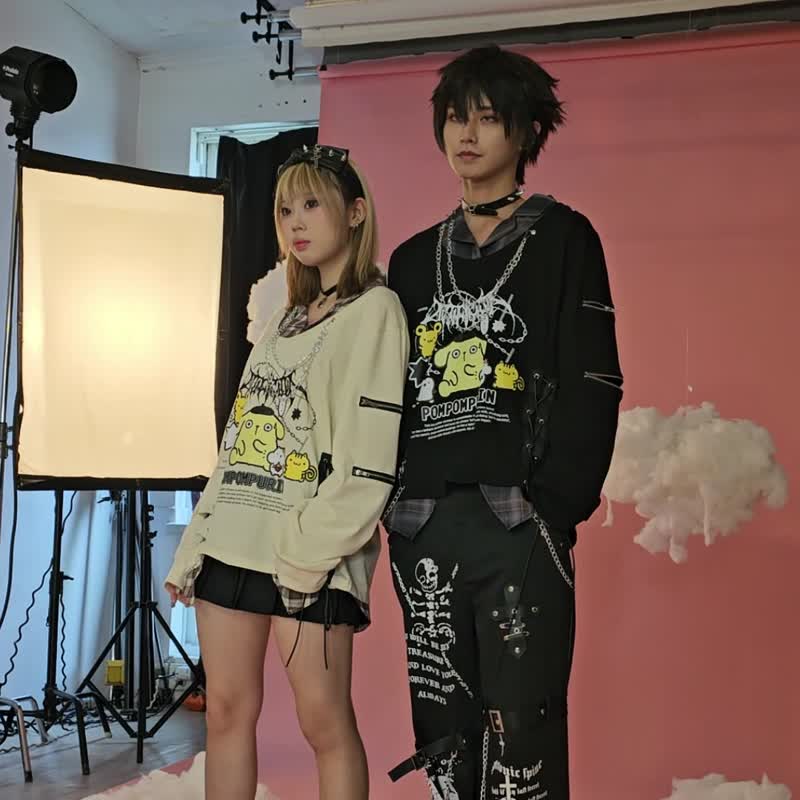 原創三麗鷗SANRIO授權布丁狗假兩件格紋襯衫領龐克長袖T恤JJ5054 - 男 T 恤 - 棉．麻 