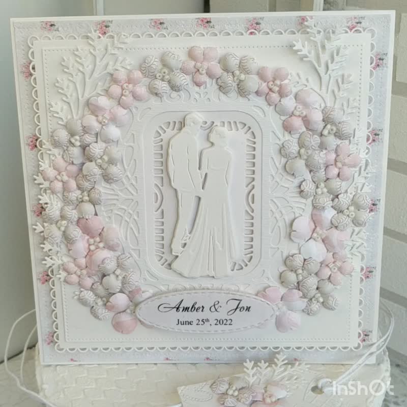 紙 卡片/明信片 粉紅色 - 帶禮品盒的婚禮卡