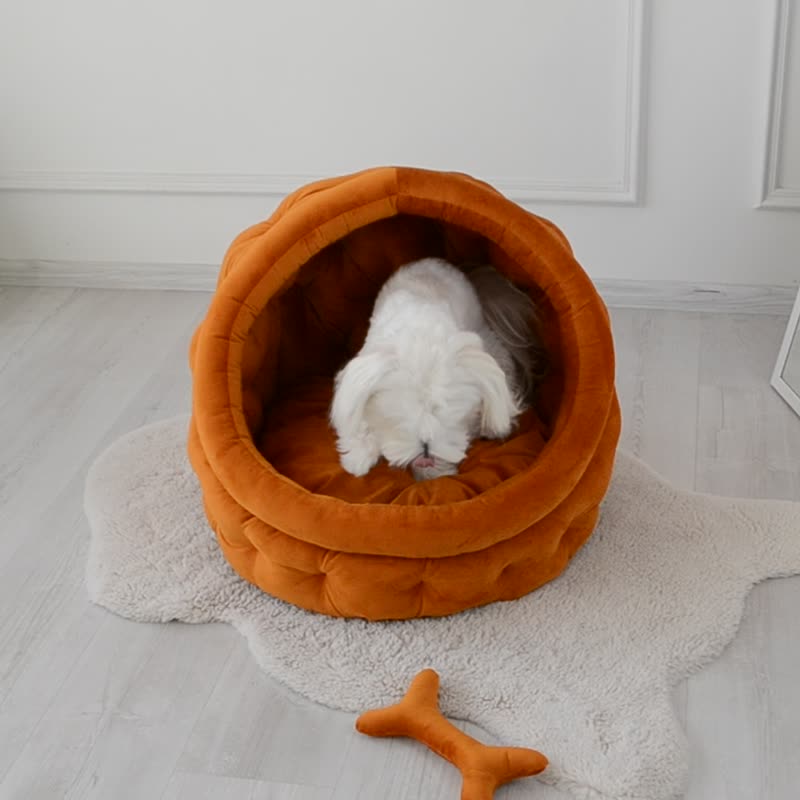 Dog house, Redhead Dog & Cat cave, Cozy soft cat house, Pet bed, Yorkshire - ที่นอนสัตว์ - วัสดุอื่นๆ สีส้ม