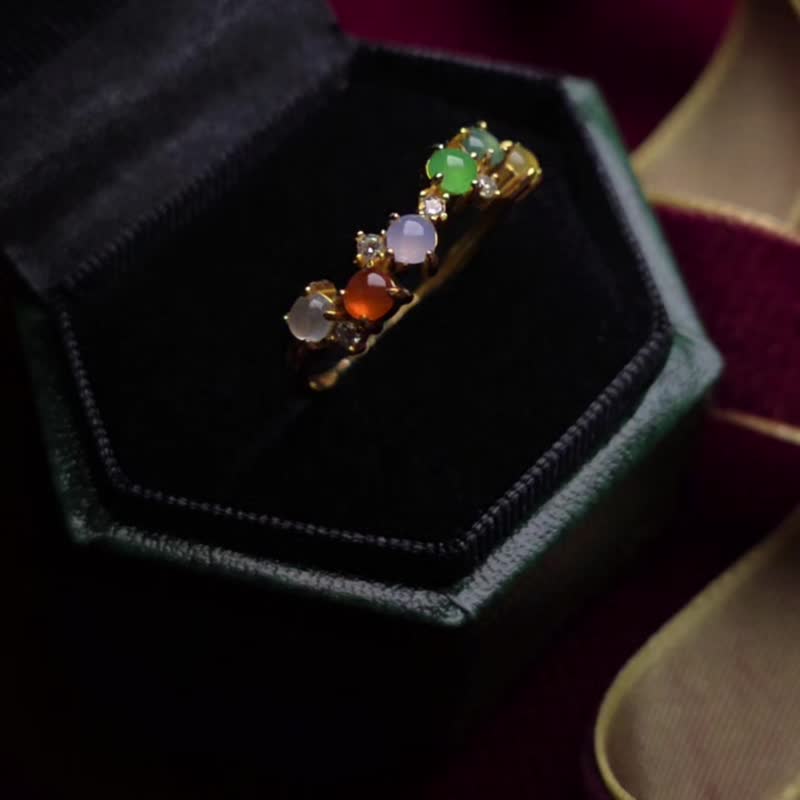 招財•轉運•補五行|馬卡龍冰玻放光多寶|緬甸A貨翡翠純銀戒指 - 戒指 - 玉石 