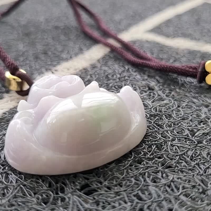 [Pro-Cui] Natural Emerald Ice Violet Big Maitreya Buddha Adjustable Milan Rope Adjustment Rope Chain Buddha System - Necklaces - Jade Purple